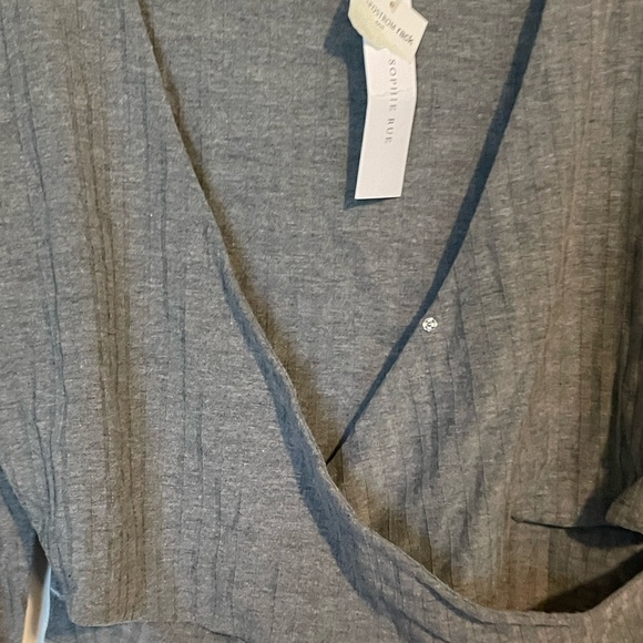 SOPHIE RUE Grey Ribbed V-Neck Surplice Long Sleeve Crop - Picture 2 of 7